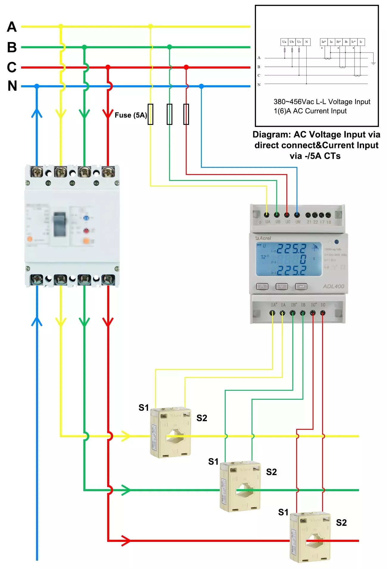 ADL400 - wiring - 3-phase 4-wire CT operated_副本