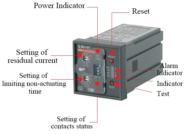 asj20-ld1c-residual-current-relay - front panel