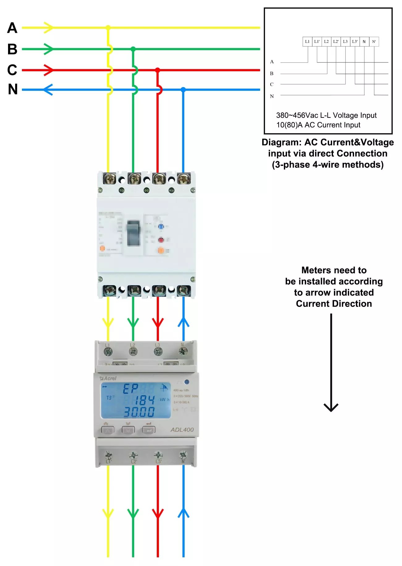 ADL400 - wiring - 3-phase 4-wire via direct connect_副本